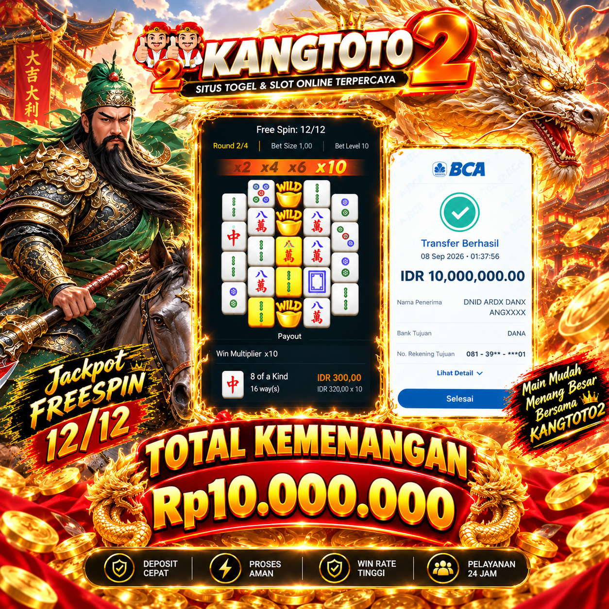 LAGI LAGI MEMBER SETIA KANGTOTO2 MERAIH KEMENANGAN DI MAHJONG WAYS 2 !!!